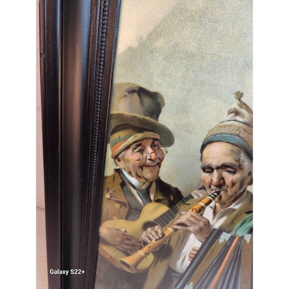 Vintage Framed Print Of Musicians Playing Instruments With Black Wooden Beaded F - Picture 4 of 12